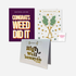 Three Congratulations KushKards with a slot to add a pre roll and a branded kushkards matchbook on a light grey background 