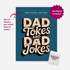 Navy Blue Greeting Card with 3D text " Dad Toked and Dad Jokes" with a slot to add a pre roll and a branded kushkards matchbook on a light grey background 