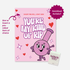 Pink Valentine’s Day KushKard reading “You’re My Kind of Rip” with a playful bong illustration, heart accents, and a built-in slot to insert a pre-rolled item, matchbook included.
