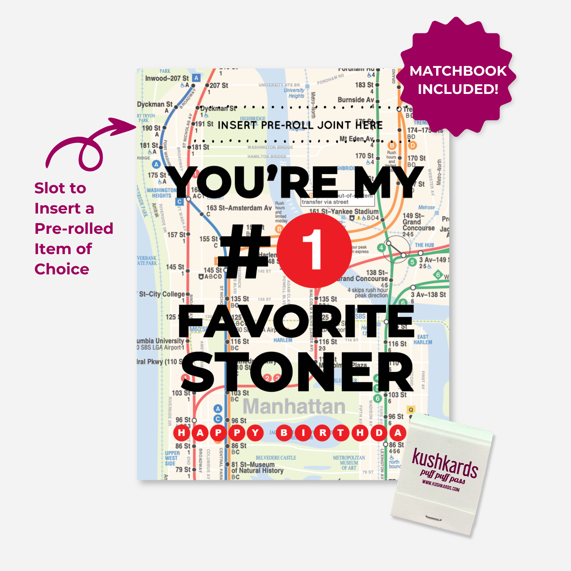 A novelty birthday card featuring a Manhattan city map background with bold text reading &