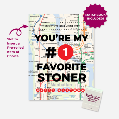 A novelty birthday card featuring a Manhattan city map background with bold text reading &