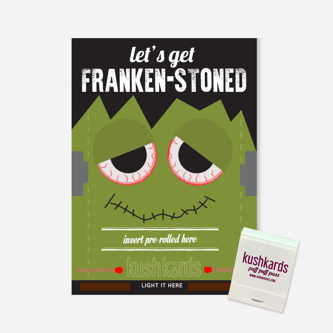 A Frankenstein-themed greeting card with the text &quot;let&