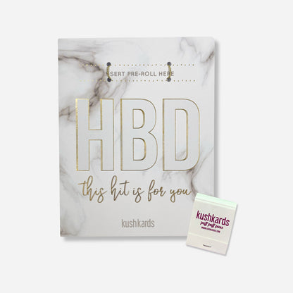 White and Grew swirl marble background with HBD this hit is for you text and white marble swirl with matchbook 