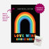 Black Greeting Card with a Rainbow and text " Love Wins Smoke Weed" in multiple colors with a slot to insert a pre roll and a branded kushkards matchbook on a light grey background 