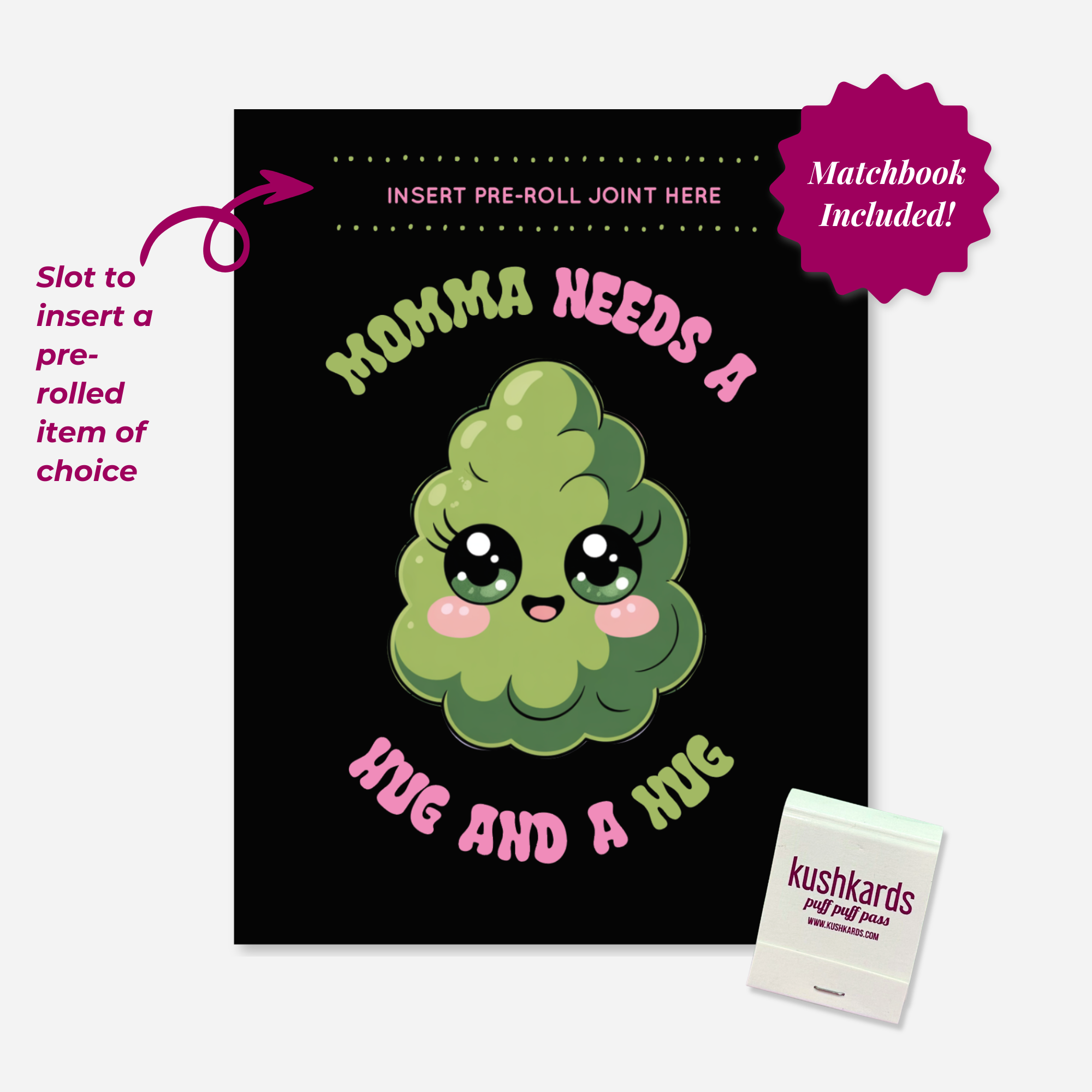 Greeting Card with cartoon cannabis leaf and text &