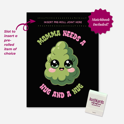 Greeting Card with cartoon cannabis leaf and text &