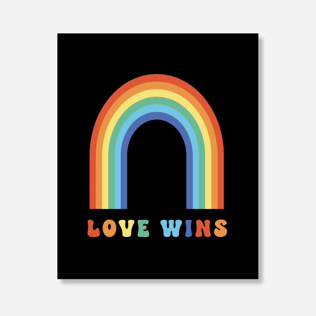 Love Wins greeting card with a vibrant rainbow heart, eco-friendly and printed on recycled paper, for a sustainable show of LGBTQ+ pride