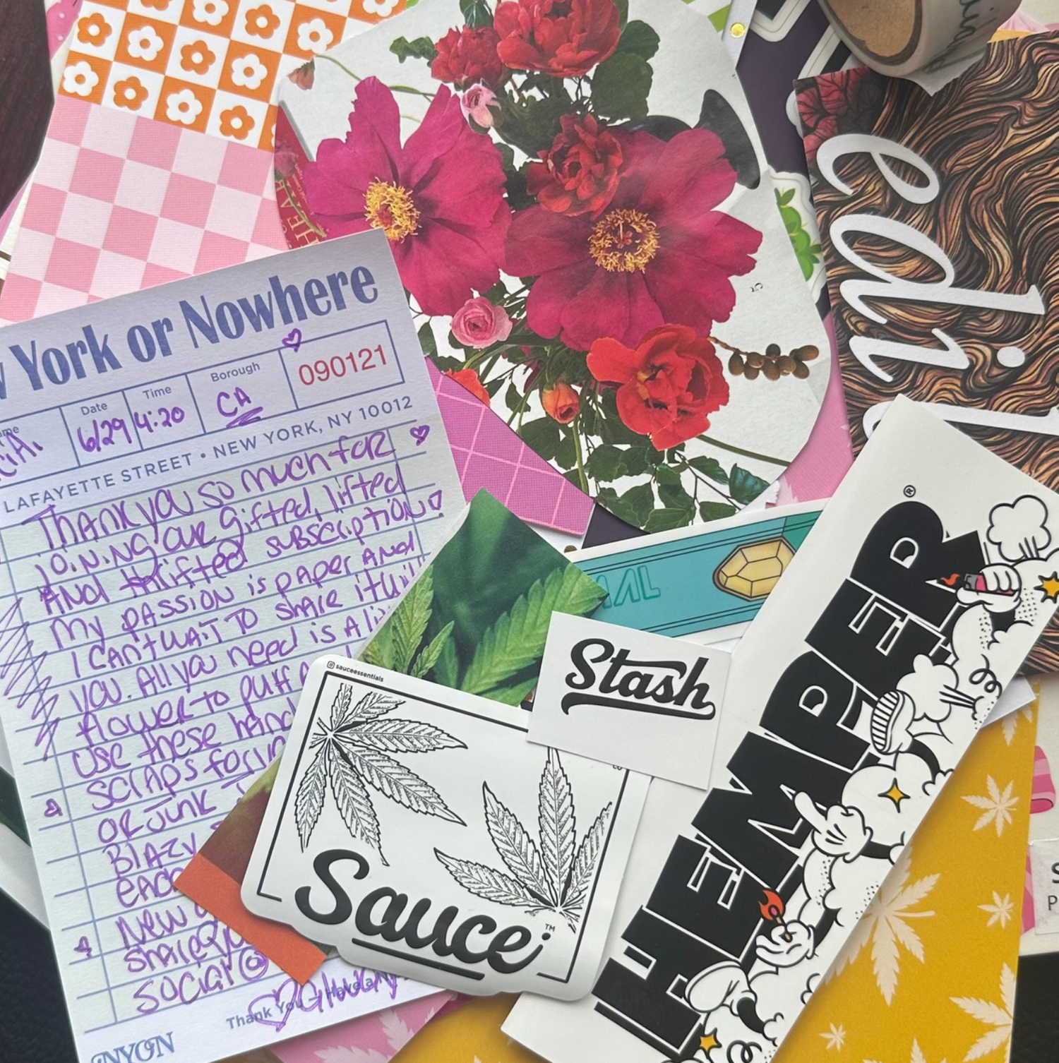Collection of various stickers with different designs and text on a colorful background.