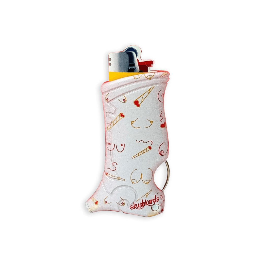 Quirky and functional Doobies &amp; Boobies Toker Poker Lighter Case, designed to keep your lighter and smoking tools in a humorous and convenient package.
