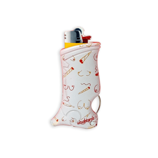 Quirky and functional Doobies & Boobies Toker Poker Lighter Case, designed to keep your lighter and smoking tools in a humorous and convenient package.