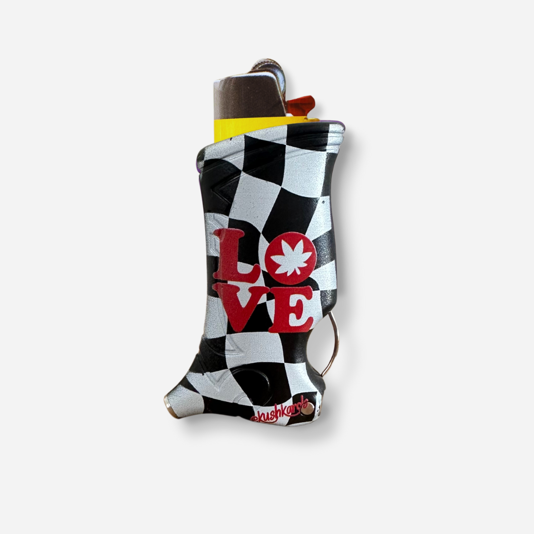Retro black and white checkered Toker Poker lighter case with bold red &