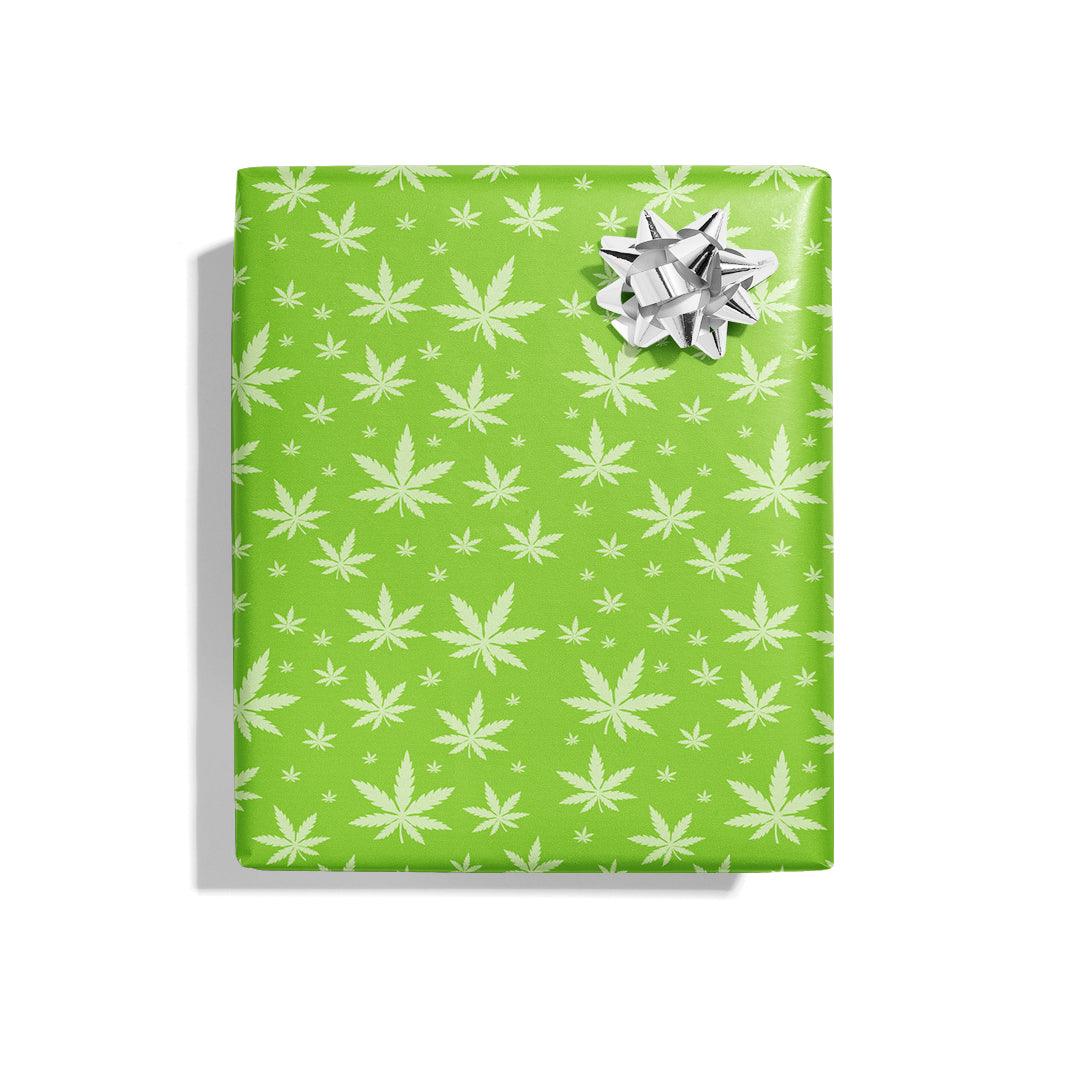 🍃 420 Green Pot Leaf Wrapping Paper - KushKards 3 sheets per roll at 22&quot; x 29&quot; wide - green background and lighter green pot leaf print 