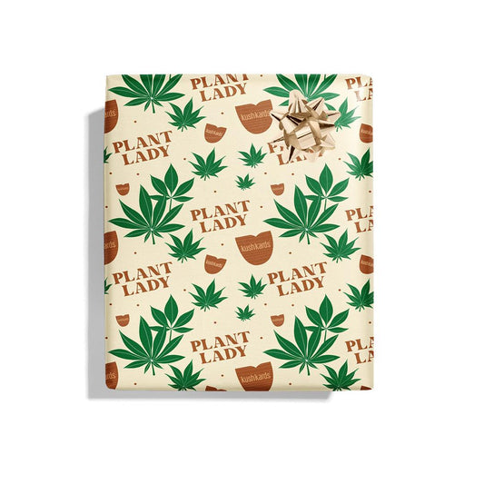 KushKards Plant Lady wrapping paper comes in 3 sheets per roll and is 22" x 29" per sheet and has 
