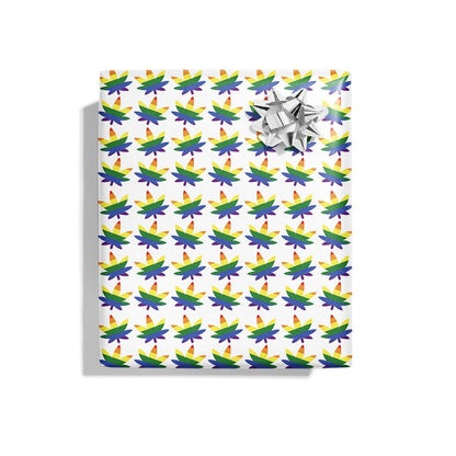 Pride Pot Leaf Wrapping Paper - KushKards 22&quot; x 29&quot; wide and has 3 sheets per roll with rainbow pride pot leaf print