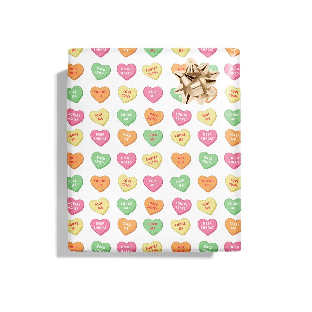 Sexy Sweeties Naughty Wrapping Paper - KushKards 22" x 29" wide and has 3 sheets per roll with naughty sweat heart sayings pattern