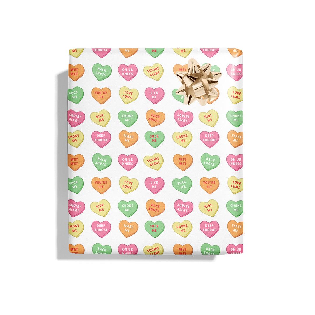 Sexy Sweeties Naughty Wrapping Paper - KushKards 22&quot; x 29&quot; wide and has 3 sheets per roll with naughty sweat heart sayings pattern 