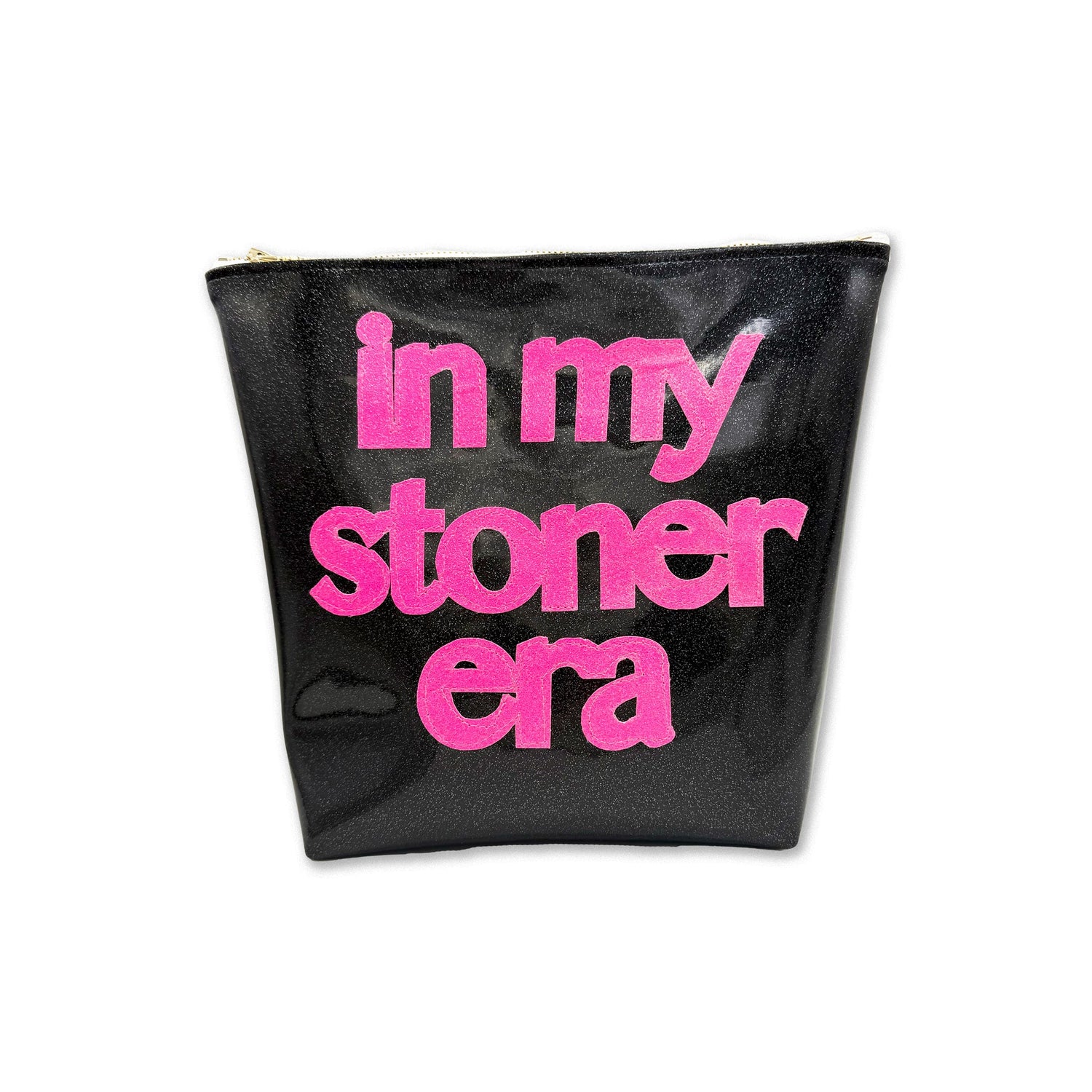 Black TRAVEK BAG with pink text &