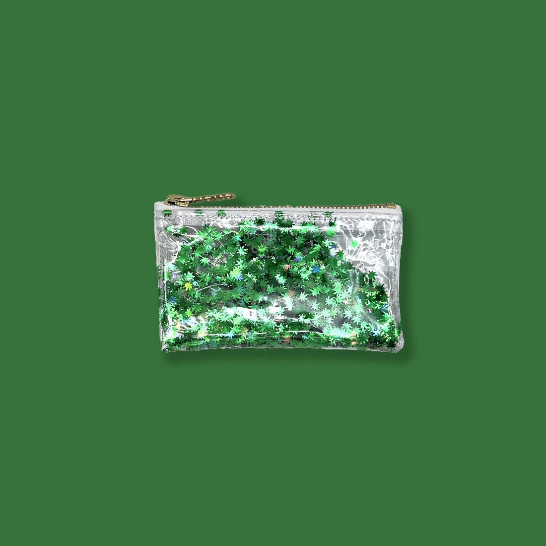 Green Pot Leaf Confetti Keychain Clutch from KushKards x Julie Mollo