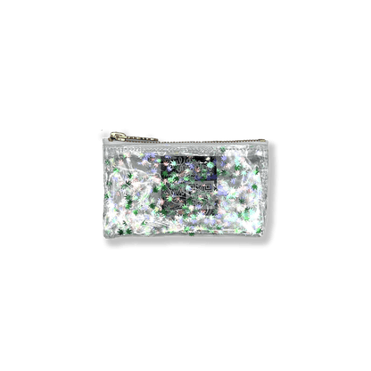 Clear Keychain Clutch with Iridescent Pot Leaf Confetti Glitter