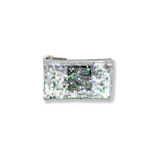 Iridescent White Pot Leaf Confetti Glitter Keychain Klutch