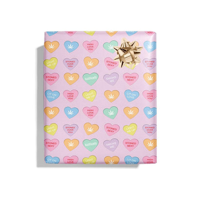 Stoner Sweeties Wrapping Paper -  KushKards 22" x 29" wide and has 3 sheets per roll with cannabis themed sweat heart sayings