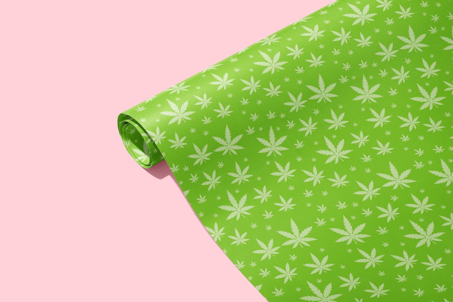 🍃 420 Green Pot Leaf Wrapping Paper - KushKards 3 sheets per roll at 22&quot; x 29&quot; wide - green background and lighter green pot leaf print 