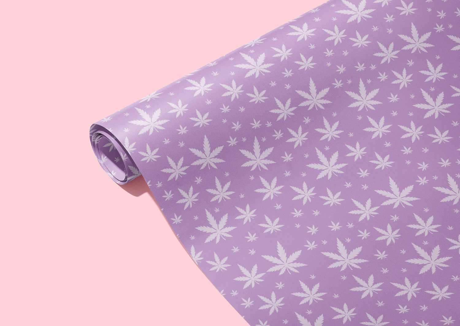 🍃 420 Purple Pot Leaf Wrapping Paper - KushKards 3 sheets per roll at 22&quot; x 29&quot; wide - purple background and lighter purple pot leaf print 