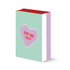 A tasteful sage-colored gift bag with a large purple Valentine&