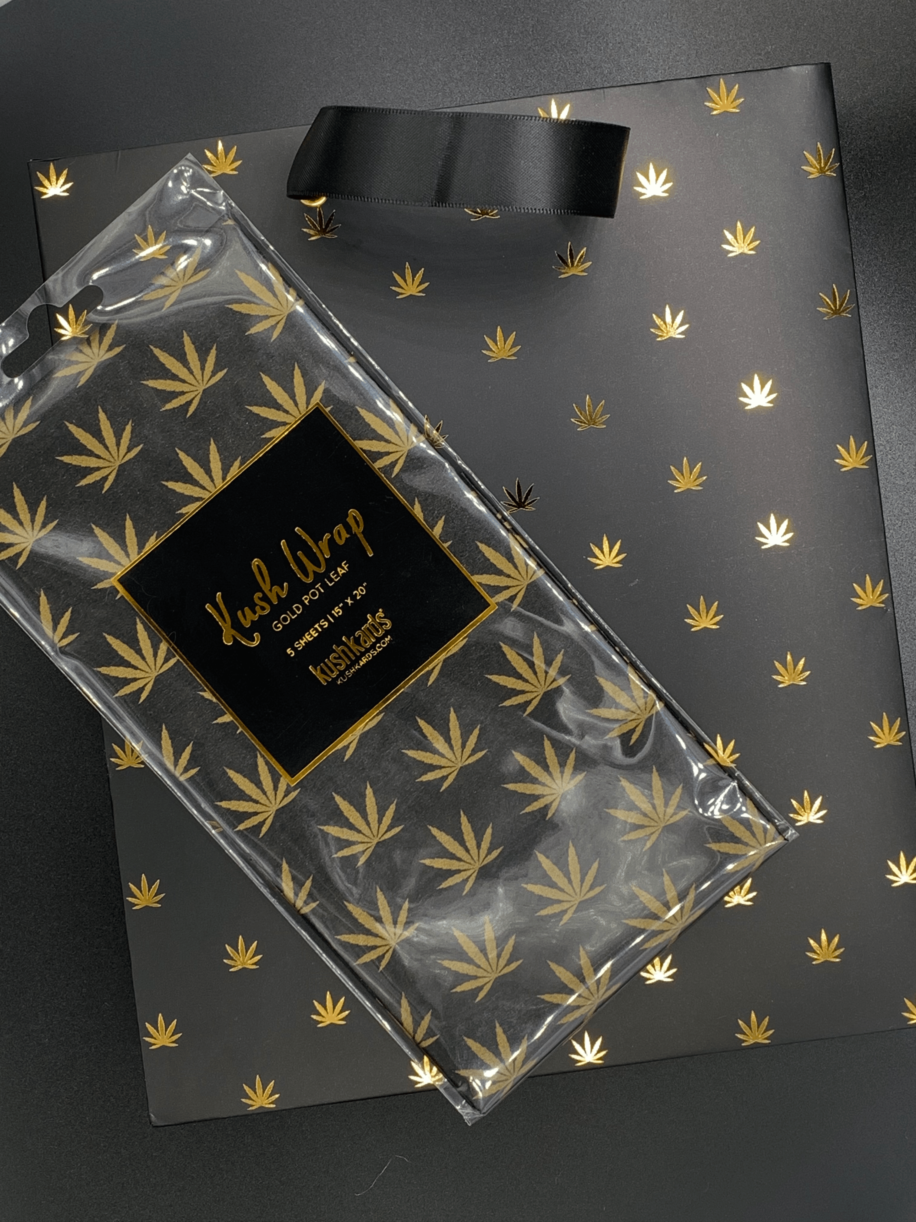 Black &amp; Gold Pot Leaf Print Gift Bag &amp; Tissue Gift Wrap - KushKards