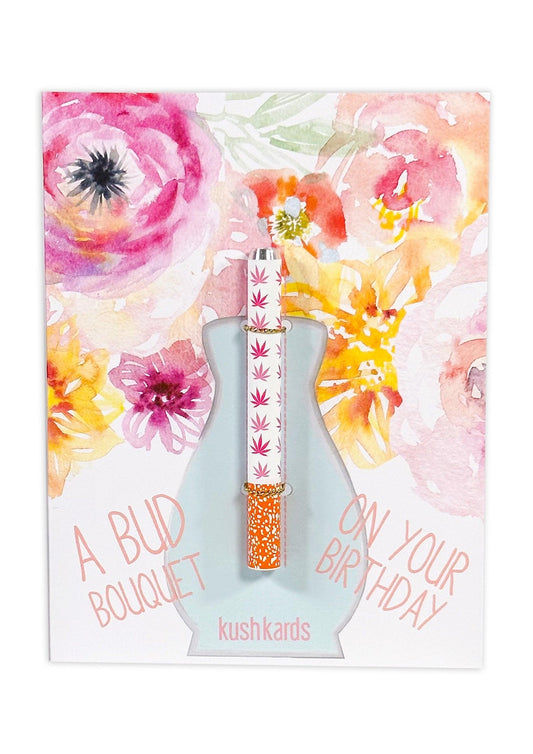 Bud Bouquet Birthday Card with optional one-hitter and floral design
