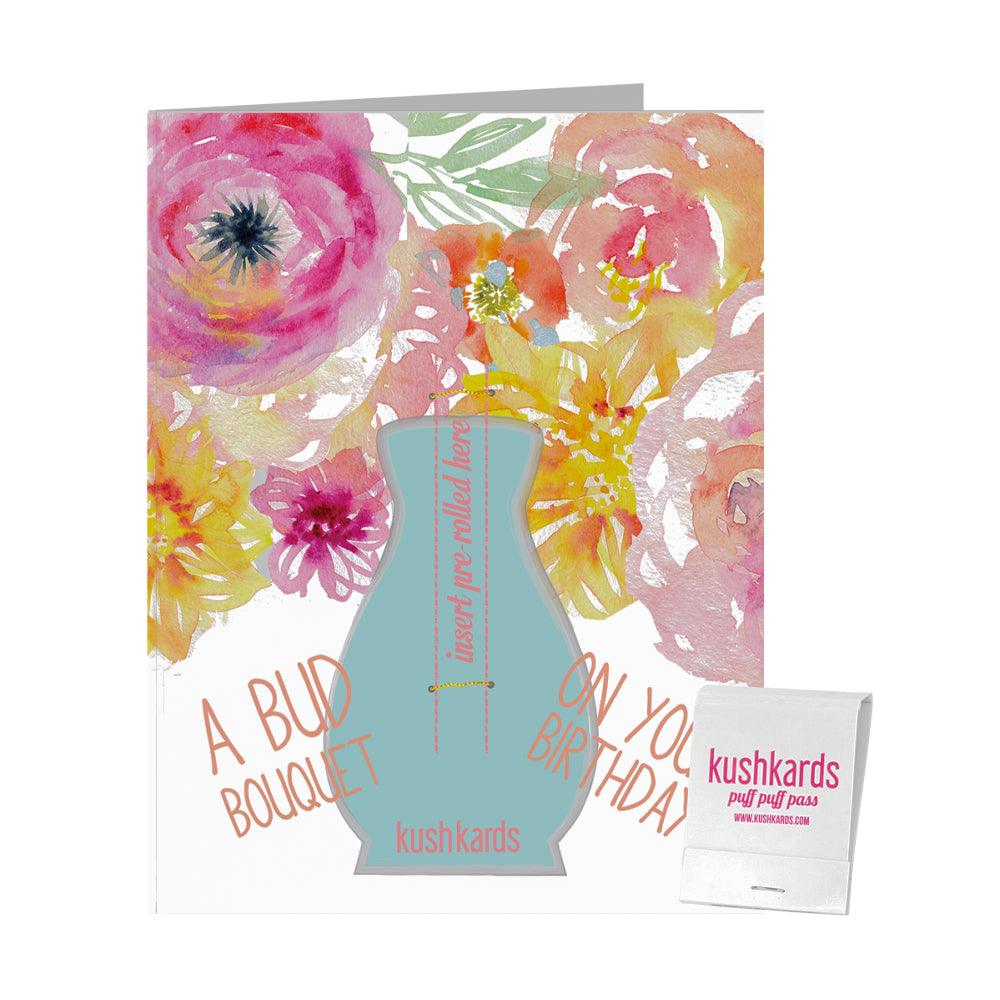 Bud Bouquet Birthday Card with optional one-hitter and floral design