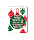 Festive greeting card featuring colorful Christmas tree ornaments and &
