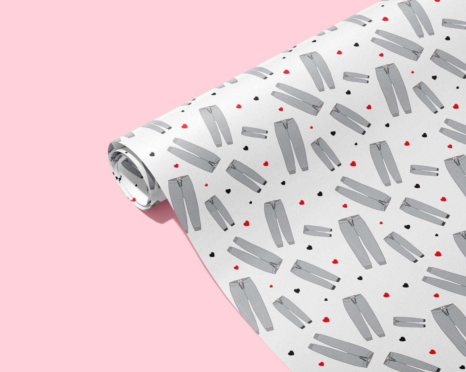 💌 Grey Sweatpants Naughty Wrapping Paper -  KushKards 22&quot; x 29&quot; wide and has 3 sheets per roll with grey sweatpants and heart pattern