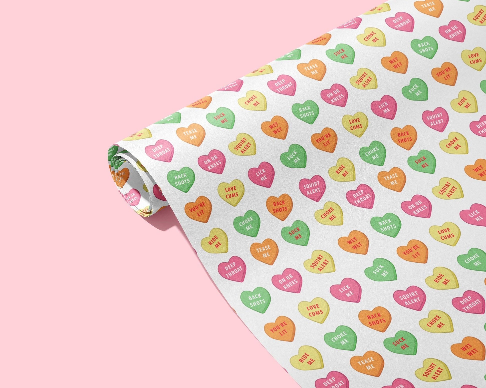 Sexy Sweeties Naughty Wrapping Paper - KushKards 22" x 29" wide and has 3 sheets per roll with naughty sweat heart sayings pattern 