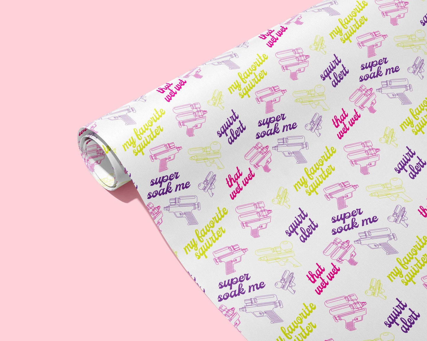 🔫 Squirt Alert Naughty Wrapping Paper - KushKards 22" x 29" wide and has 3 sheets per roll  with squirt gun print 