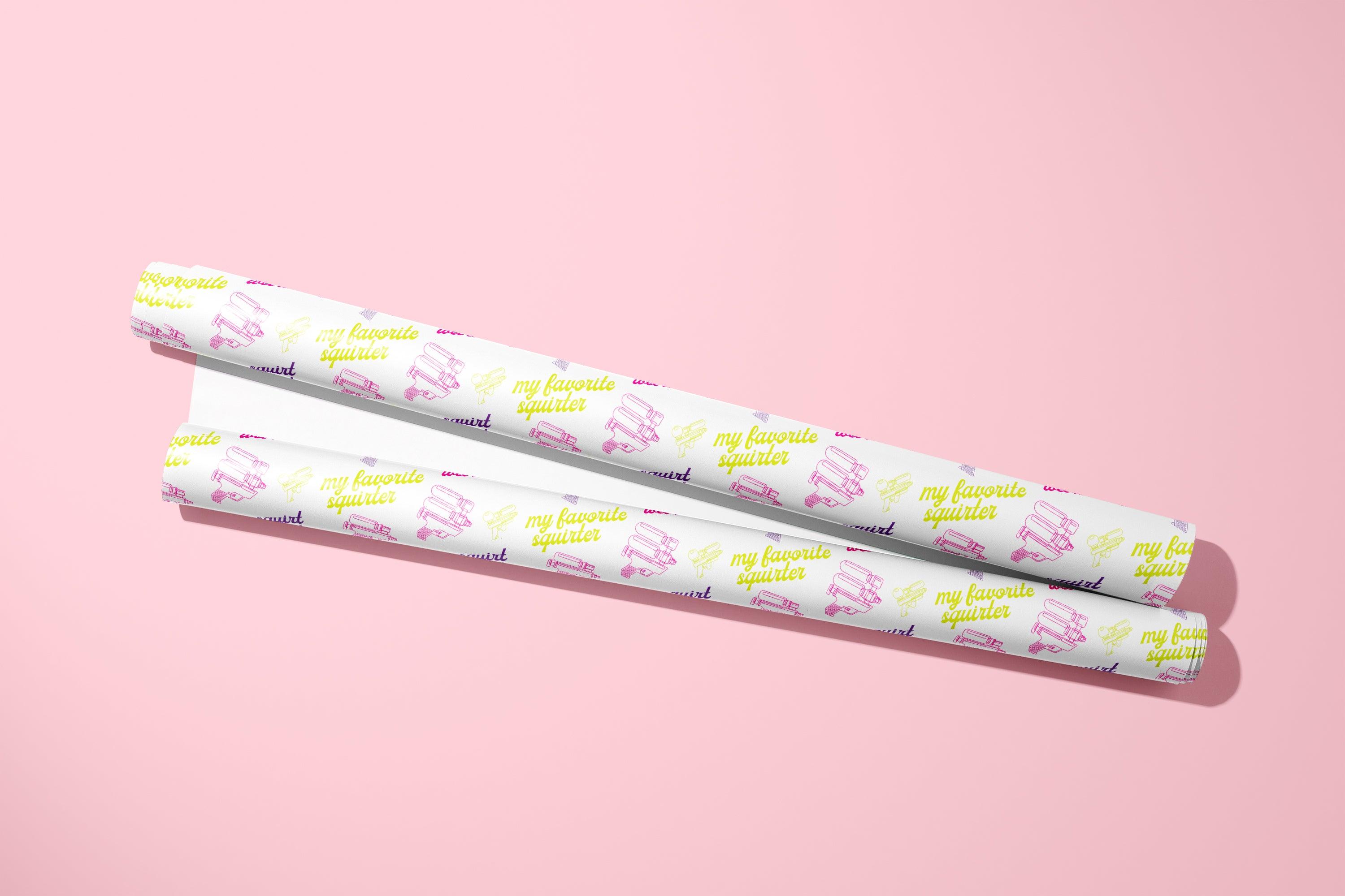 🔫 Squirt Alert Naughty Wrapping Paper - KushKards 22&quot; x 29&quot; wide and has 3 sheets per roll with squirt gun print